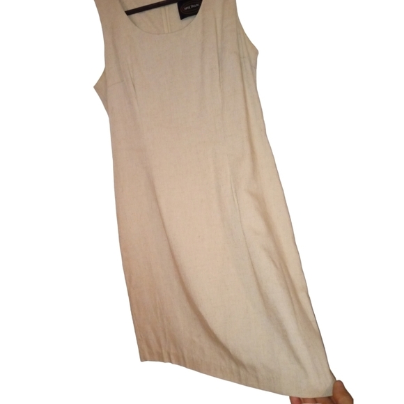 Minimalist Sleeveless Dress Tan Max Taylor Sheath Midi Zipper Office Casual  7/8 - Picture 5 of 10